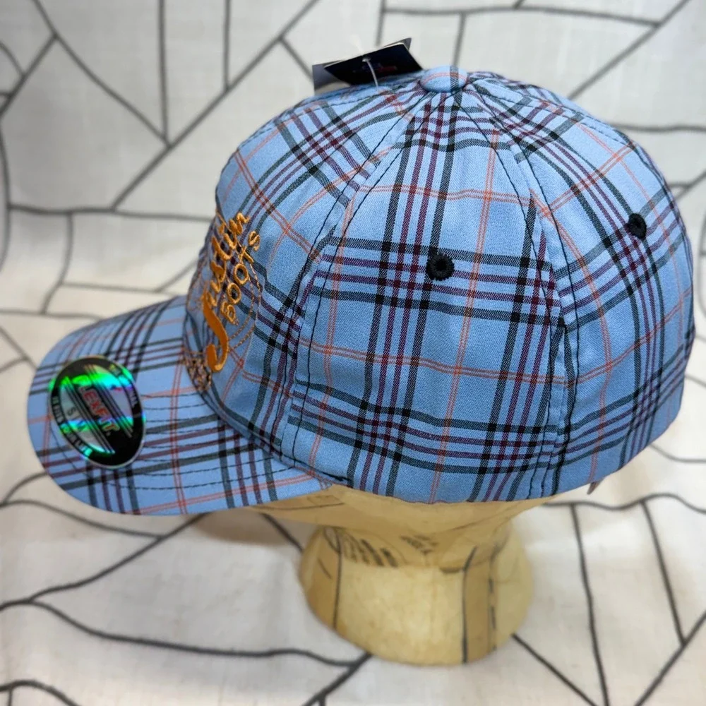 Justin Boots Baseball Cap S/M Blue‎ Plaid Flexfit M&F Western Hat 1598013-S/M